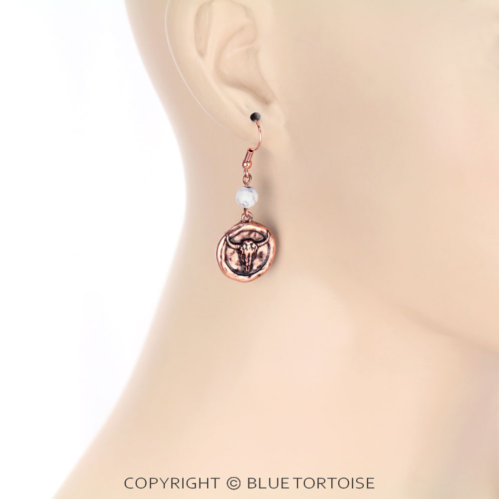 Western Steer Head Dangle Earrings - Image 2