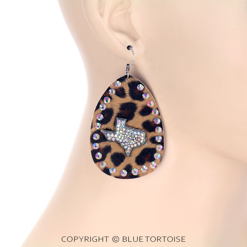 Texas On Leopard Leather Dangle Earrings - Image 2