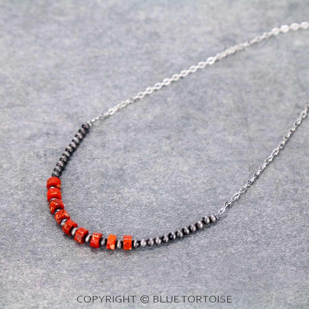 15" Long, Choker Small Cable Chain Necklace with Bead