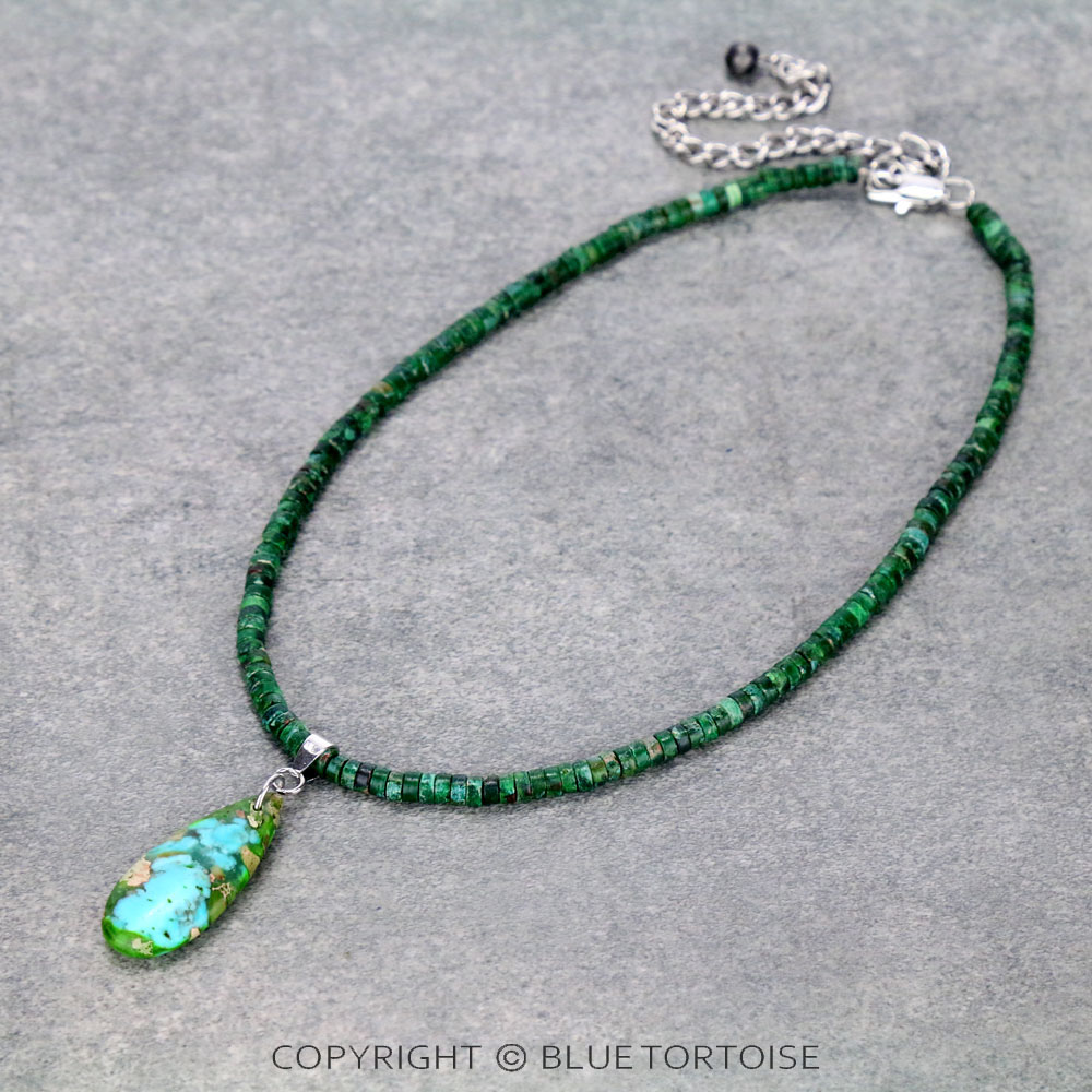 15" Long, Tiny 4mmx1mm Light Tone Bead Necklace, Gemstone Pendant
