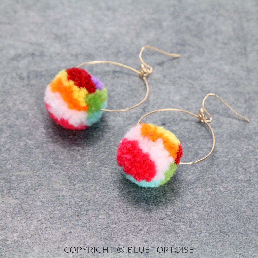 Pompom Teardrop Dangle Earrings