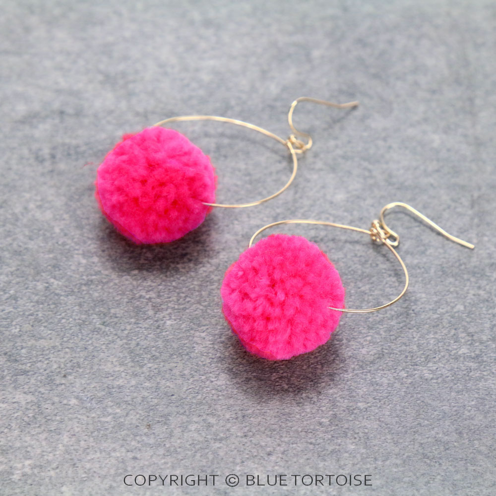 Pompom Teardrop Dangle Earrings