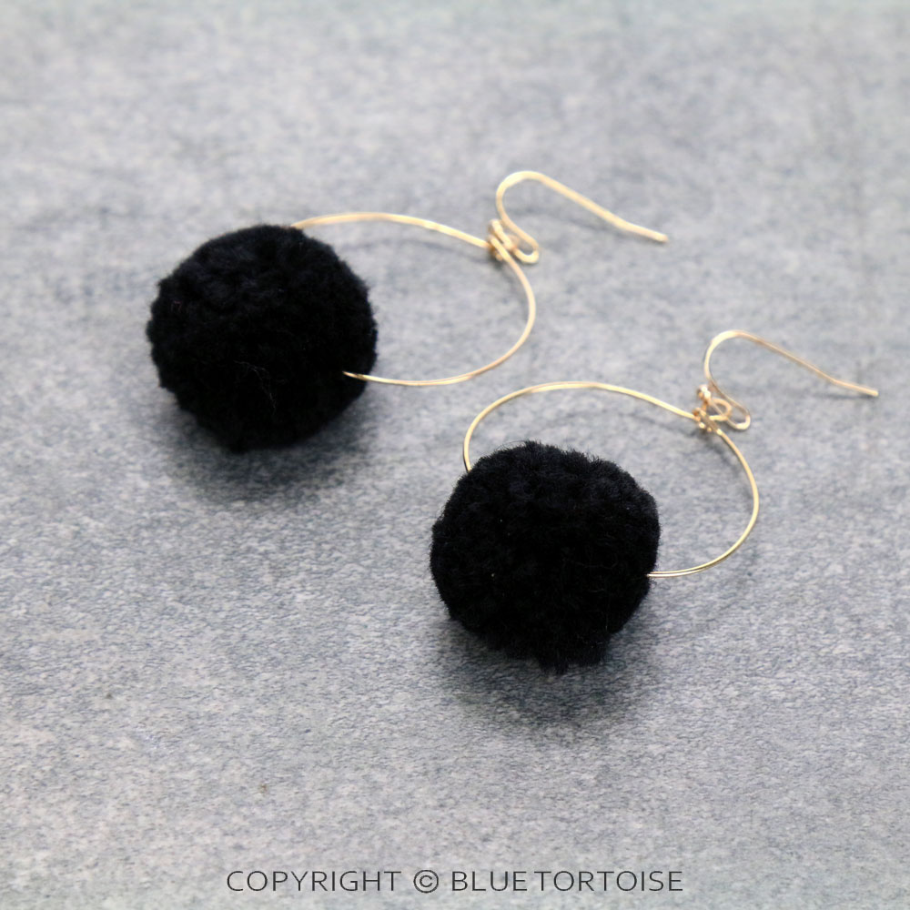 Pompom Teardrop Dangle Earrings