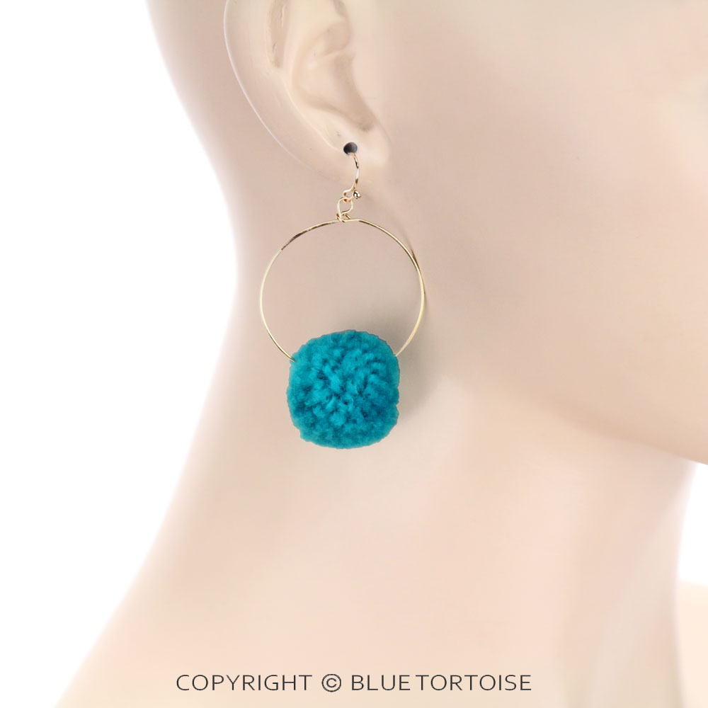 Pompom Teardrop Dangle Earrings - Image 2