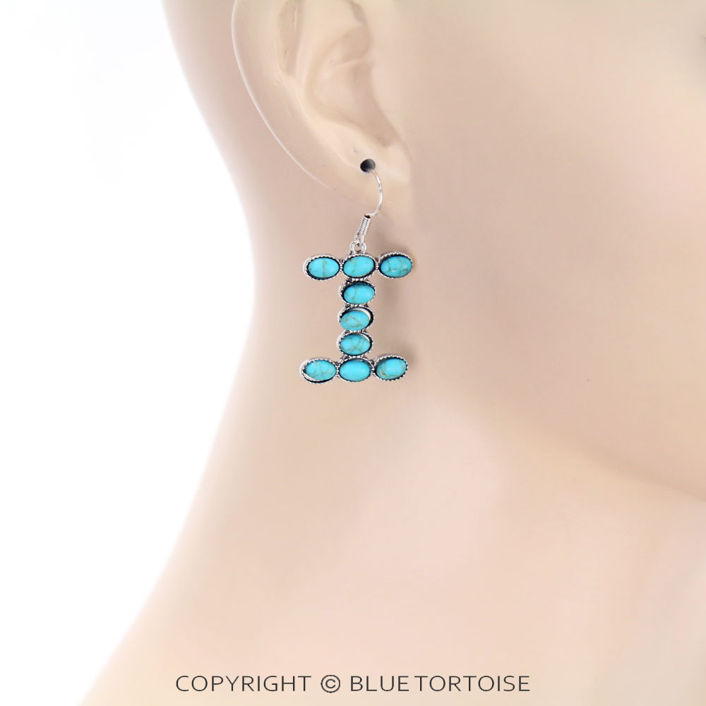 Initial "I" Stone Dangle Earrings - Image 2