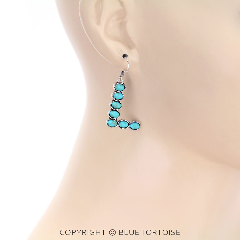 Initial "L" Stone Dangle Earrings - Image 2