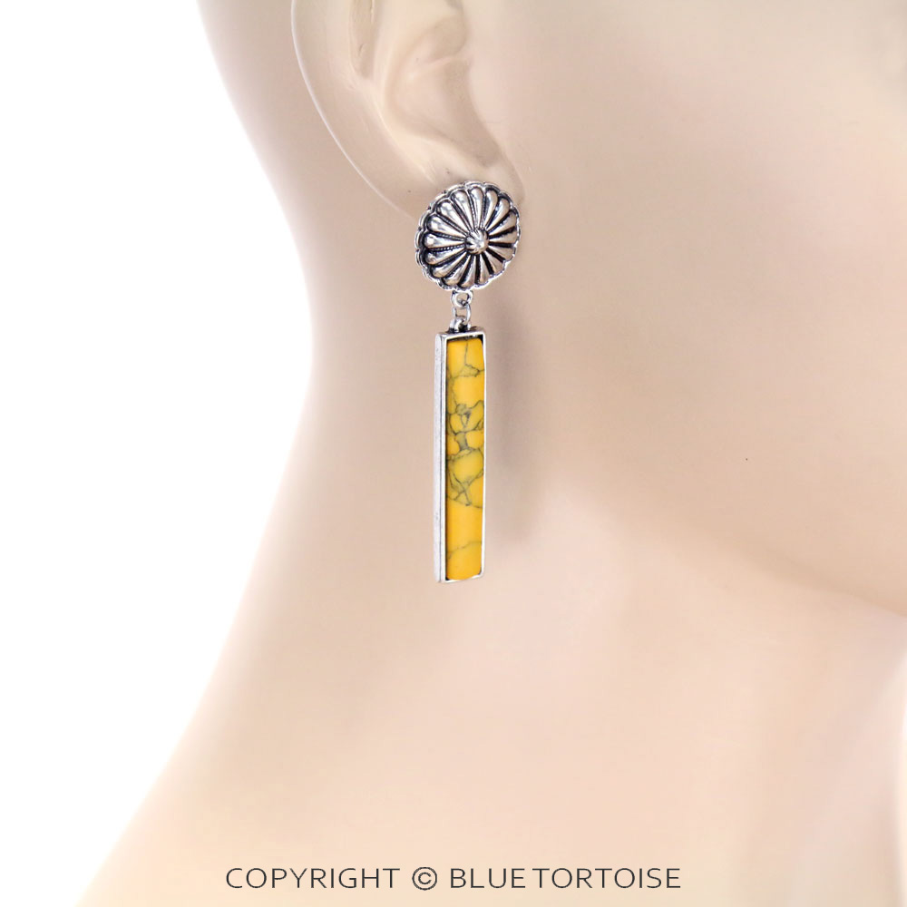 Concho with Stone Bar Drop Stud Earrings - Image 2