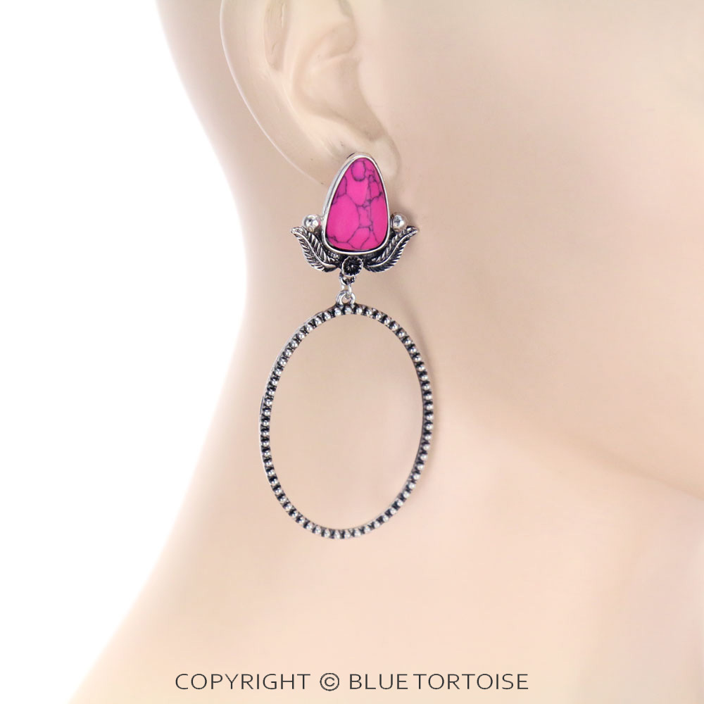Stone with Hoop Stud Earrings - Image 2