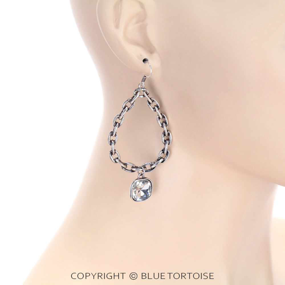 Teardrop with Glass Stone Dangle Earrings - Image 2