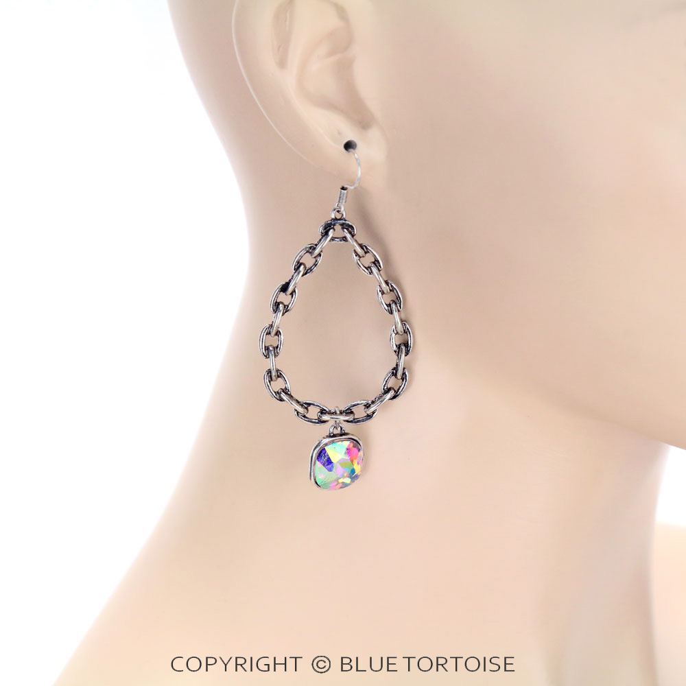 Teardrop with Glass Stone Dangle Earrings - Image 2