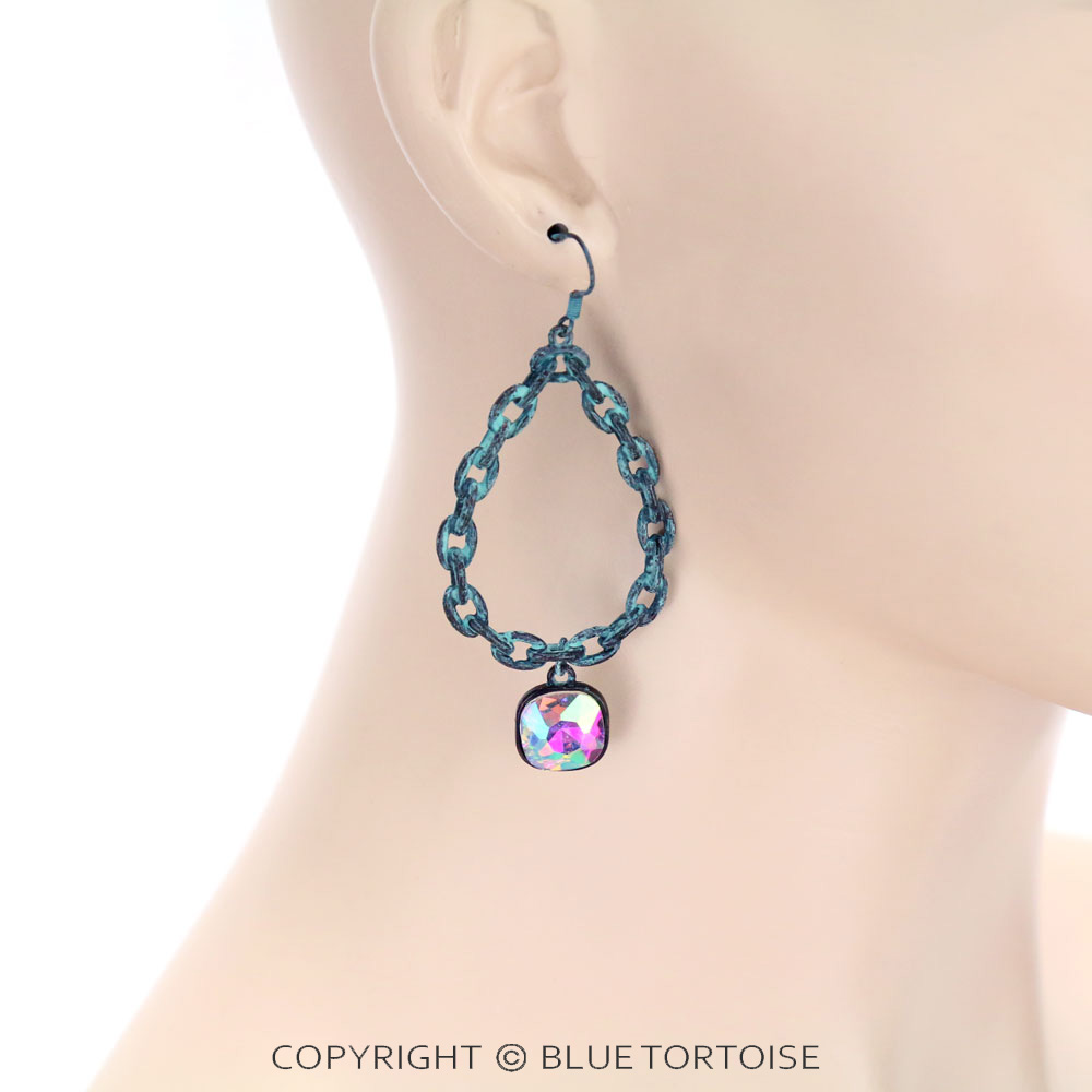 Teardrop with Glass Stone Dangle Earrings - Image 2