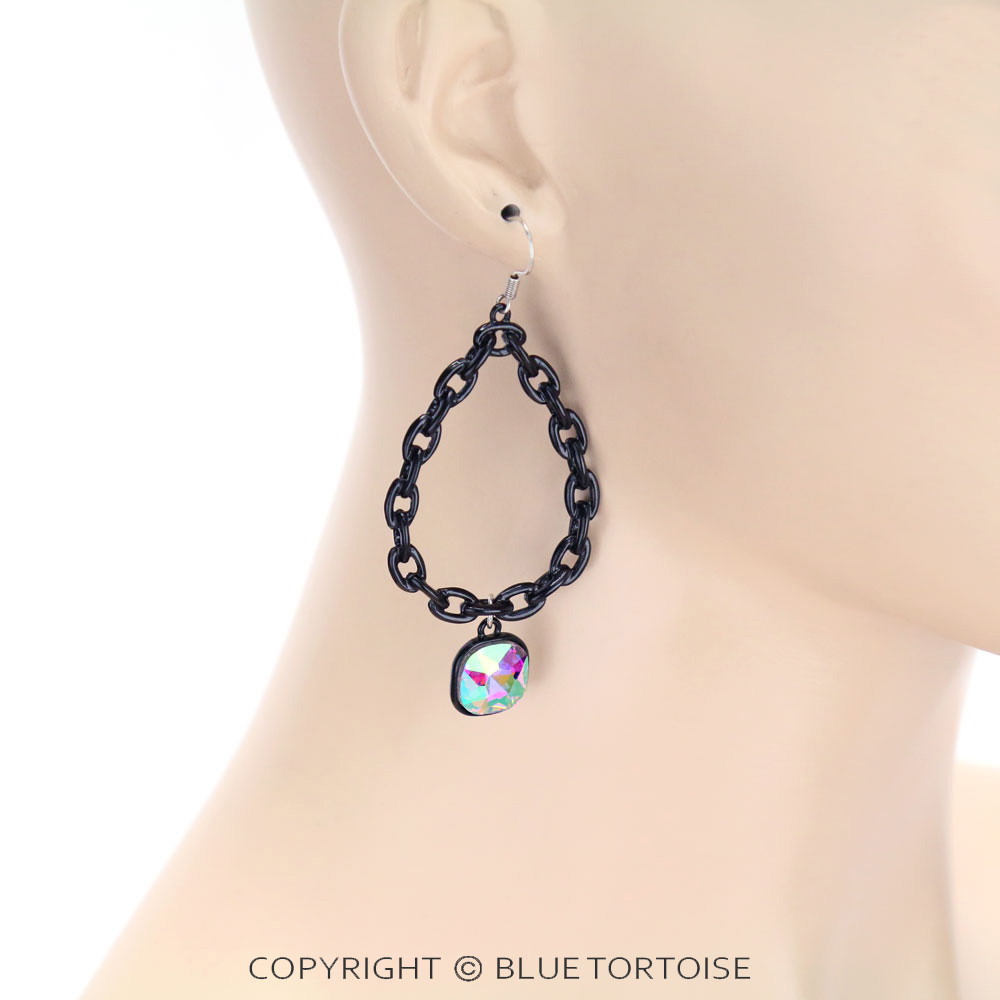 Teardrop with Glass Stone Dangle Earrings - Image 2