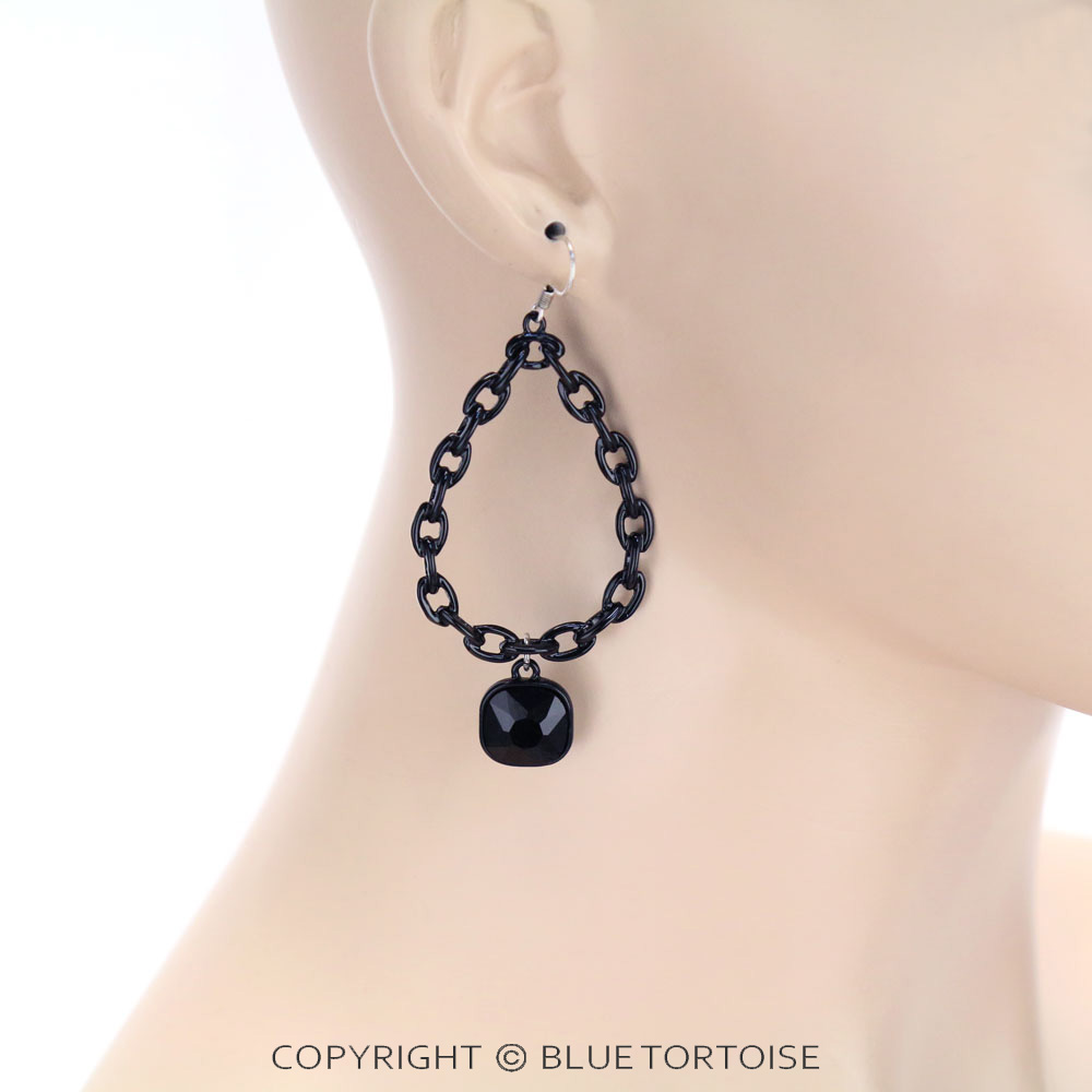 Teardrop with Glass Stone Dangle Earrings - Image 2