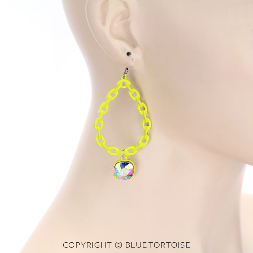 Teardrop with Glass Stone Dangle Earrings - Image 2