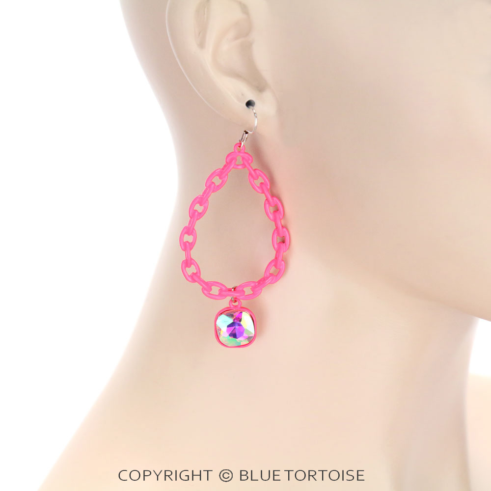 Teardrop with Glass Stone Dangle Earrings - Image 2