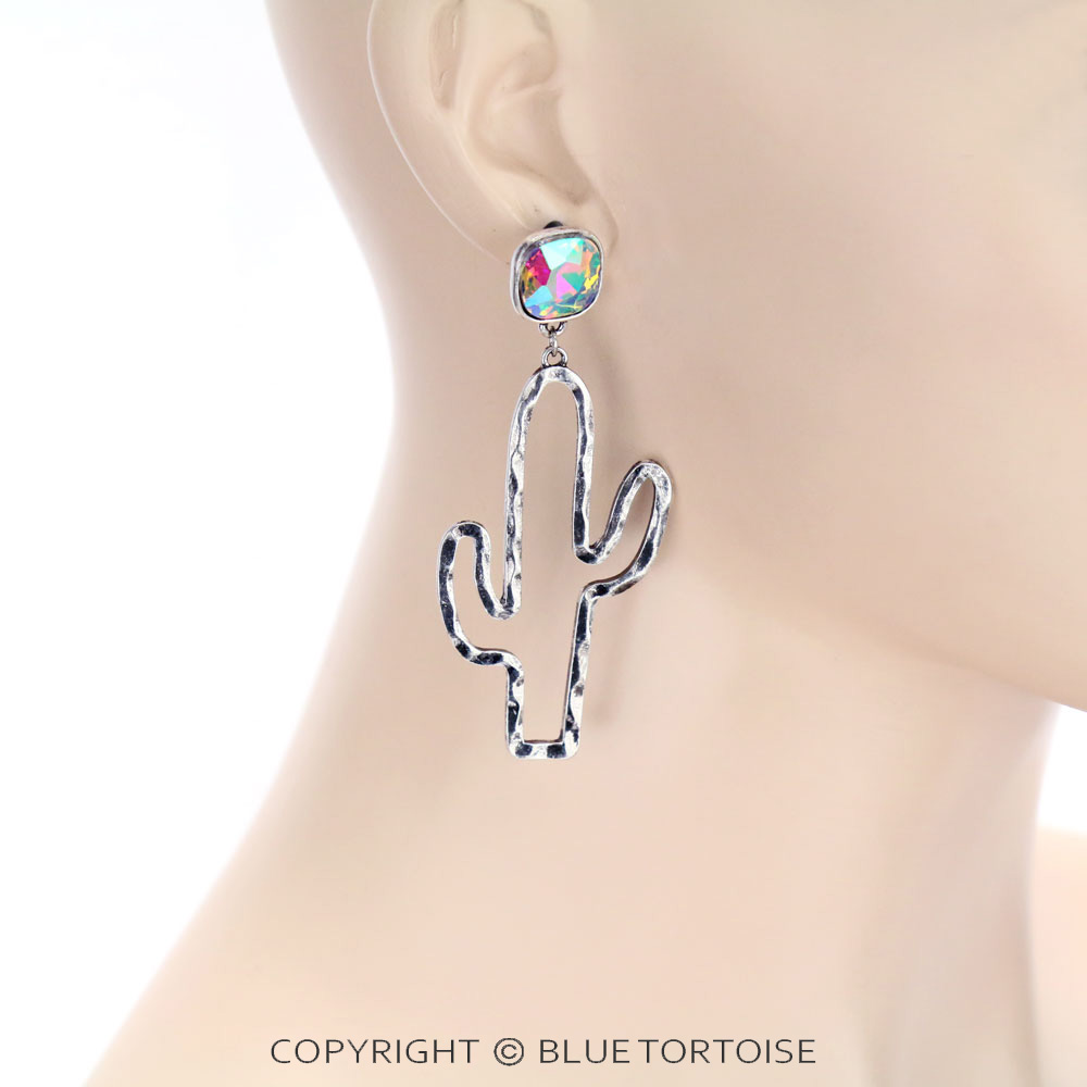 Cactus with Glass Stone Stud Earrings - Image 2