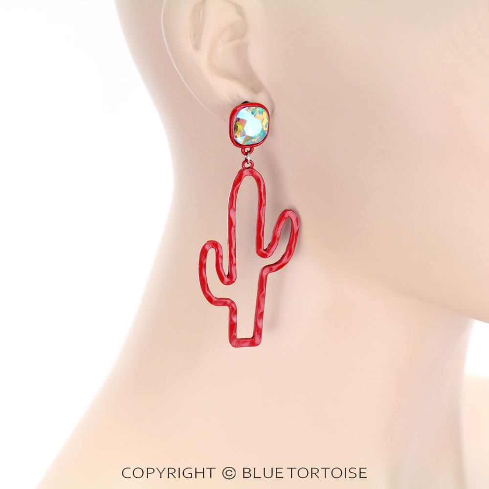 Cactus with Glass Stone Stud Earrings - Image 2