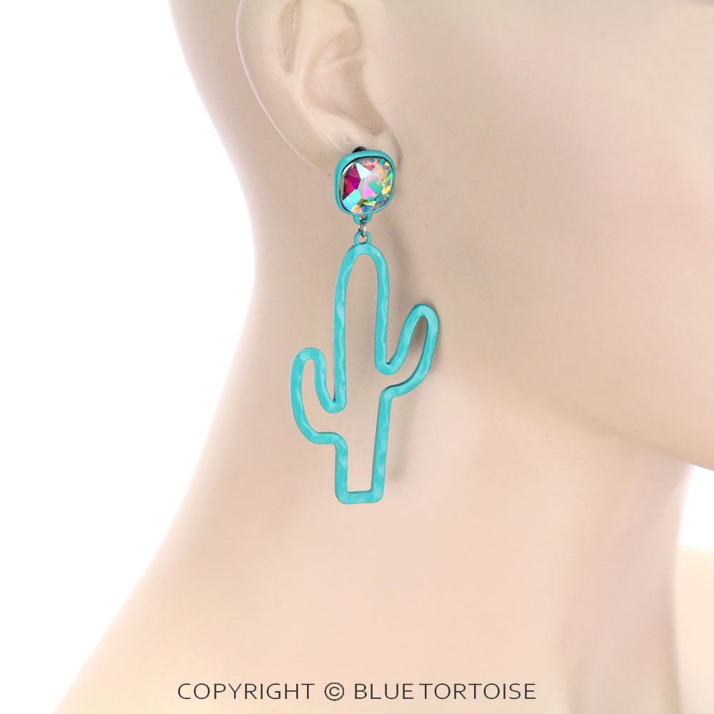 Cactus with Glass Stone Stud Earrings - Image 2
