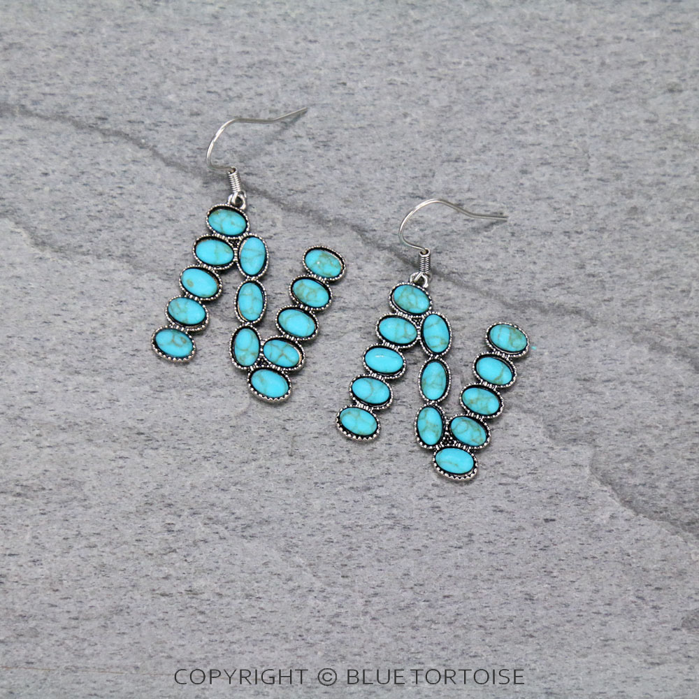 Initial "N" Stone Dangle Earrings