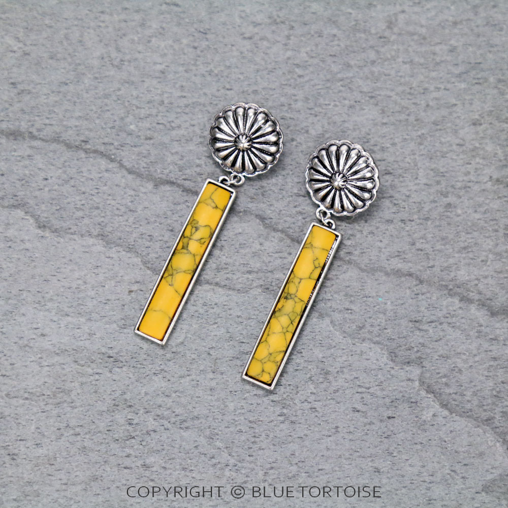 Concho with Stone Bar Drop Stud Earrings