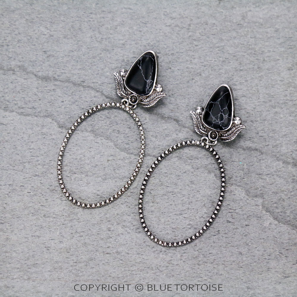Stone with Hoop Stud Earrings