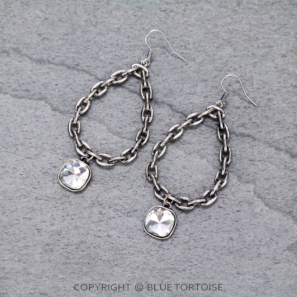 Teardrop with Glass Stone Dangle Earrings