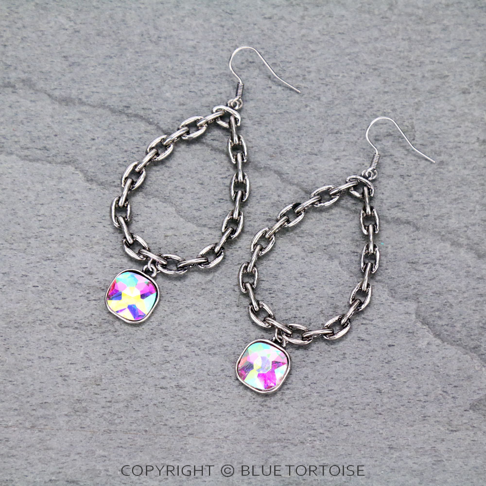 Teardrop with Glass Stone Dangle Earrings