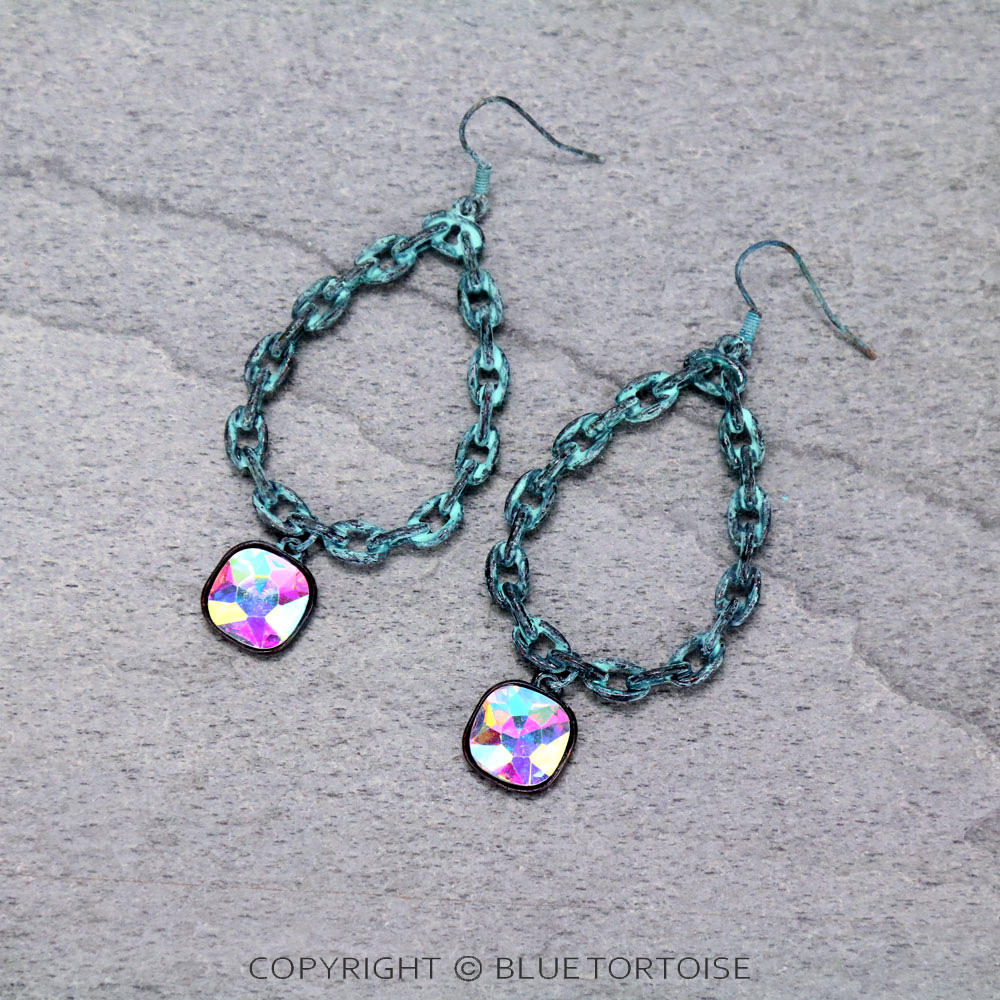 Teardrop with Glass Stone Dangle Earrings