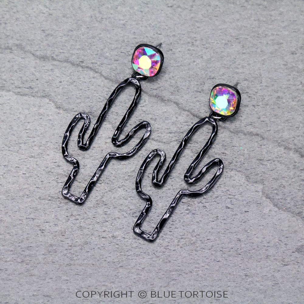 Cactus with Glass Stone Stud Earrings