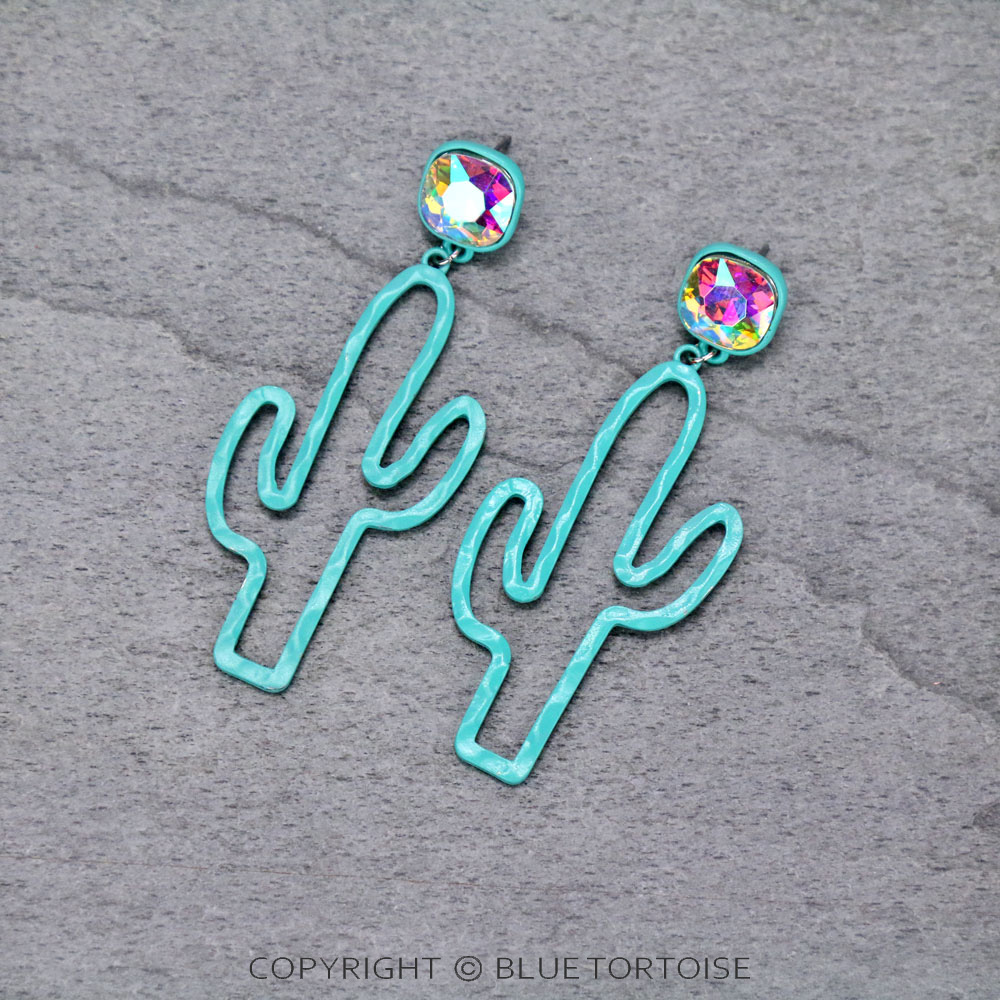 Cactus with Glass Stone Stud Earrings