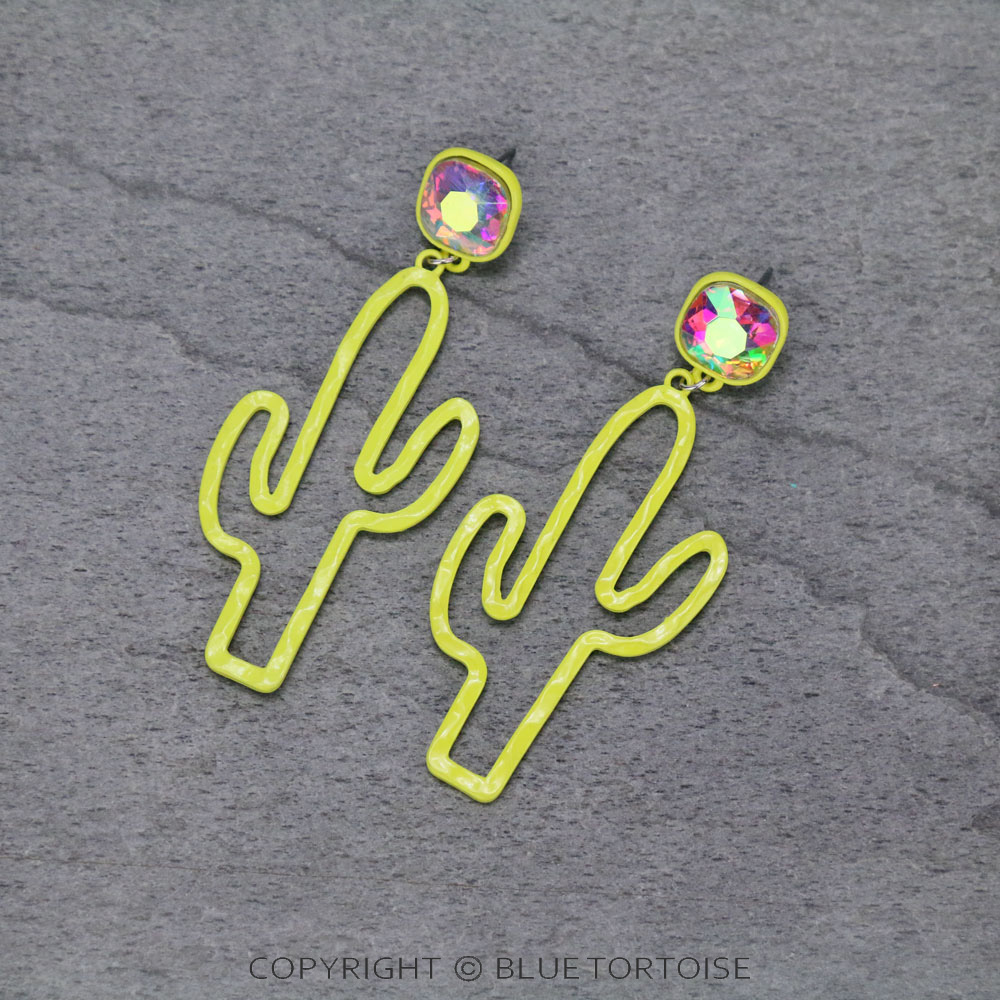 Cactus with Glass Stone Stud Earrings