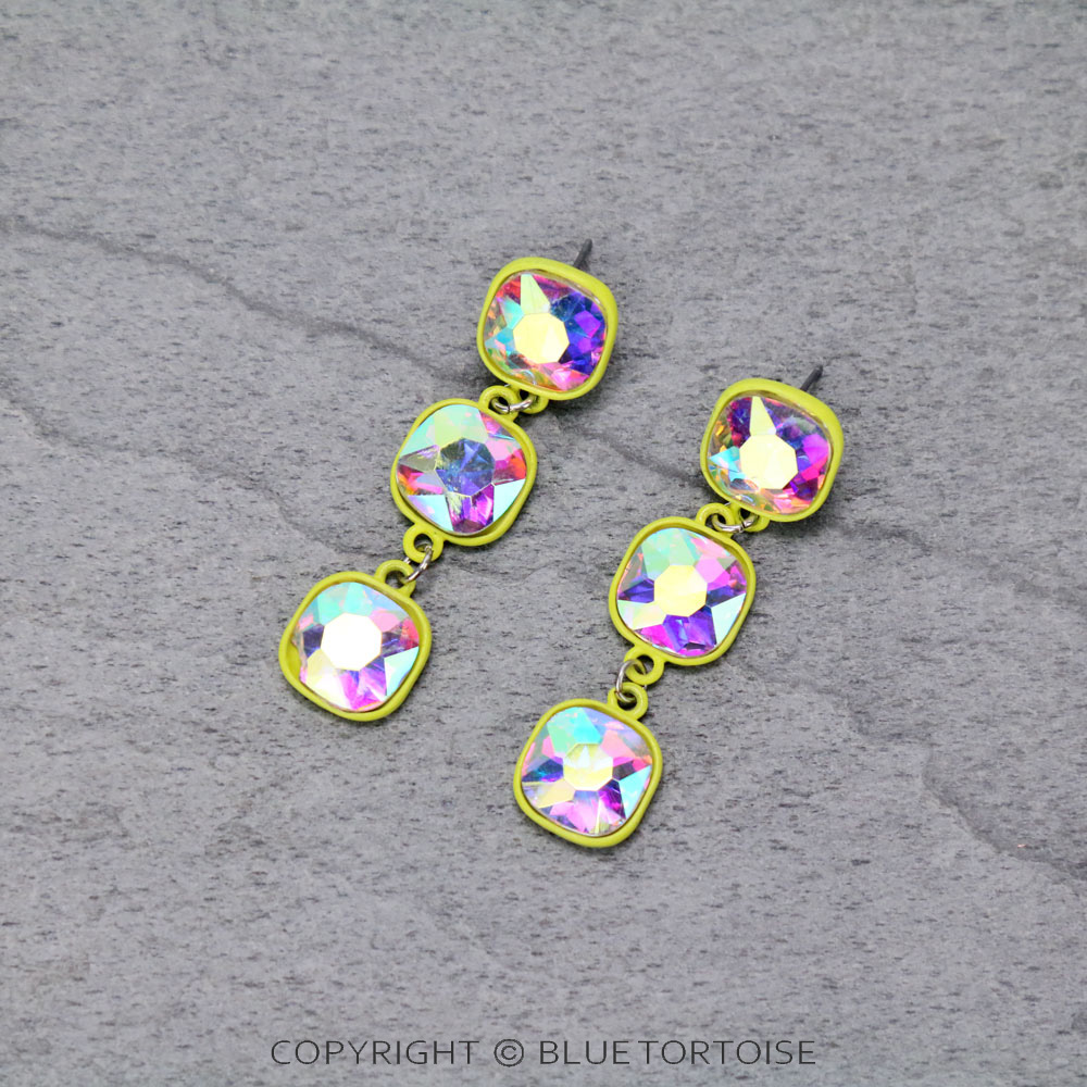 Glass Stone Drop Stud Earrings