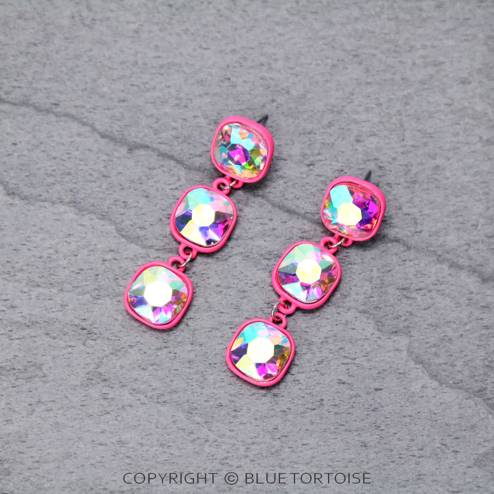 Glass Stone Drop Stud Earrings
