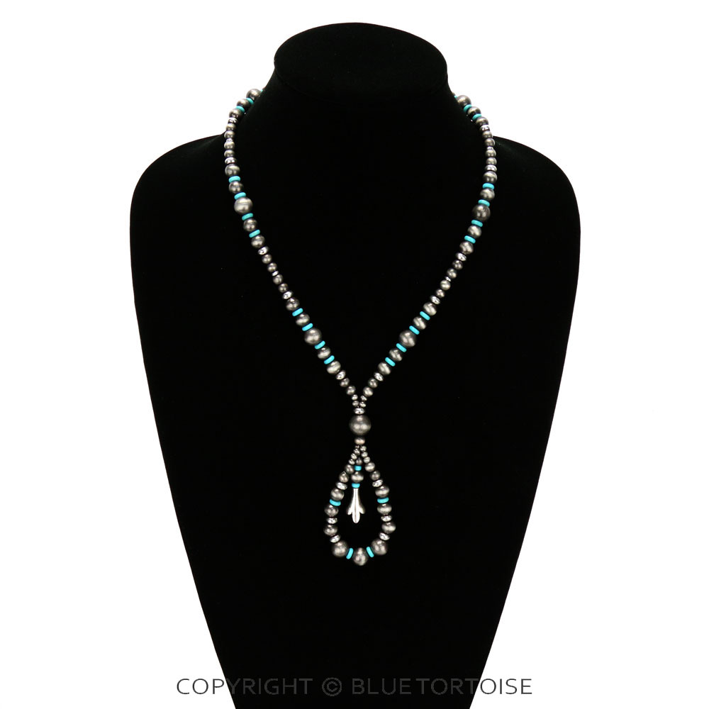 Western Navajo Style Pearl with Single Squash Blossom Necklace - Image 2