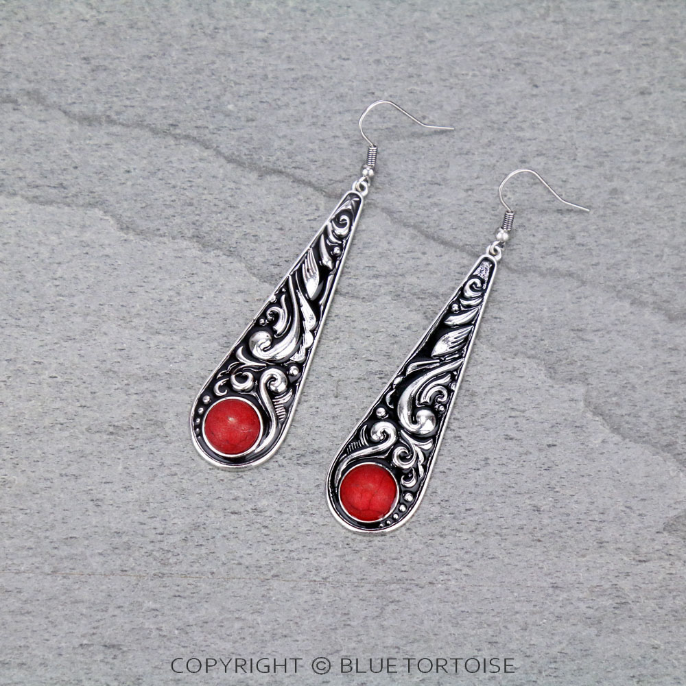 Teardrop Casting with Stone Dangle Earrings