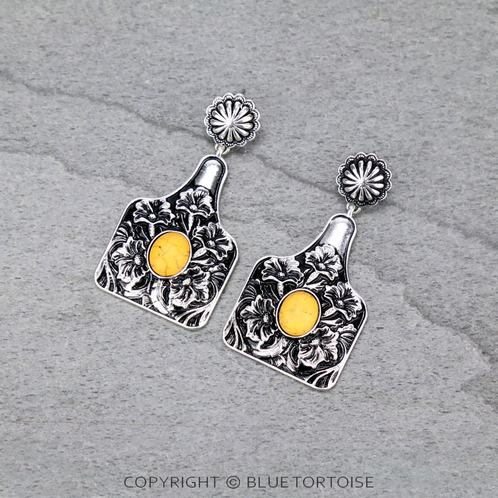 Cattle Tag Casting with Stone Stud Earrings