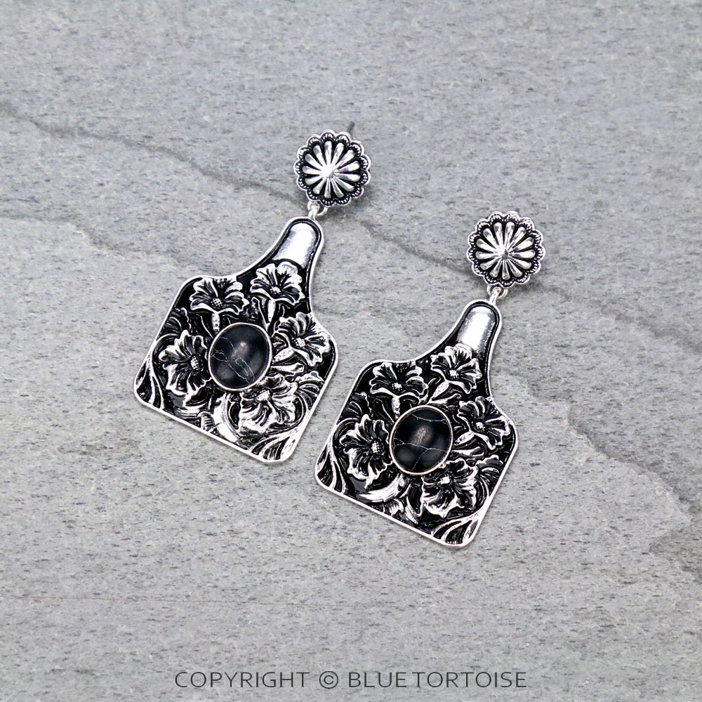 Cattle Tag Casting with Stone Stud Earrings