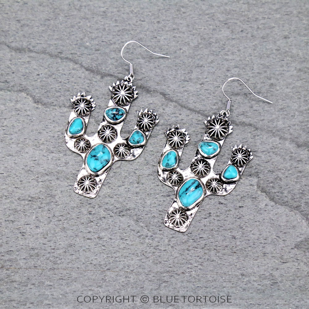 Cactus Semi Stone Dangle Earrings