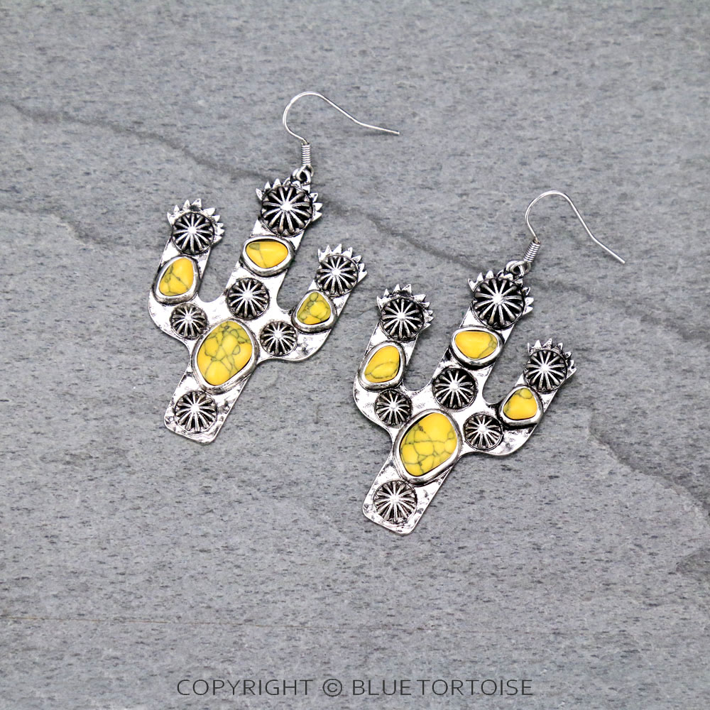 Cactus Semi Stone Dangle Earrings