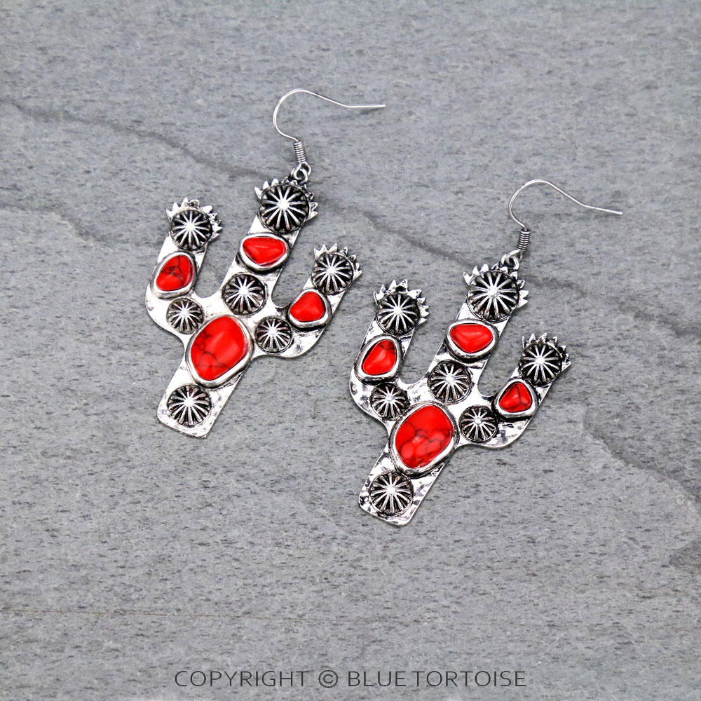 Cactus Semi Stone Dangle Earrings