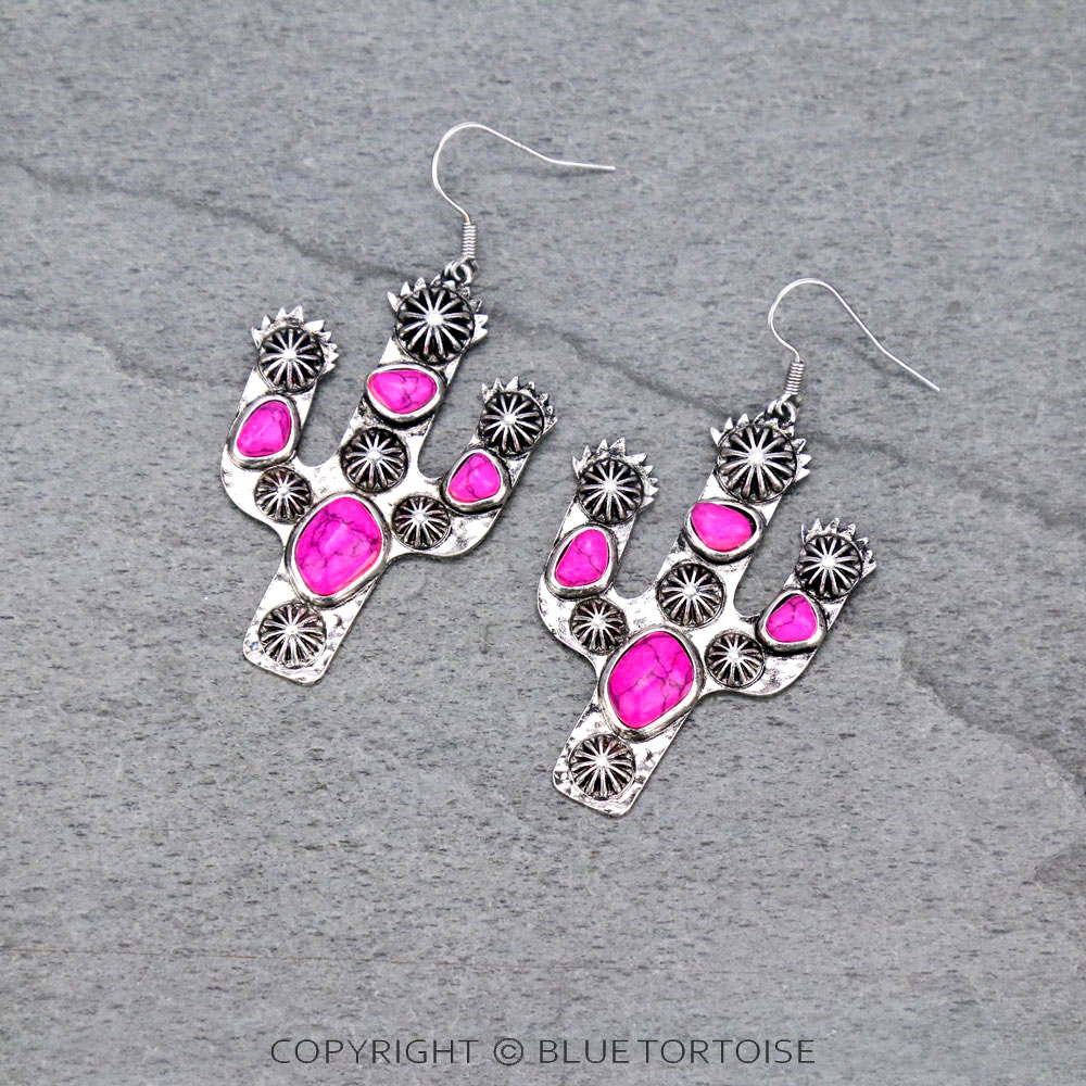 Cactus Semi Stone Dangle Earrings