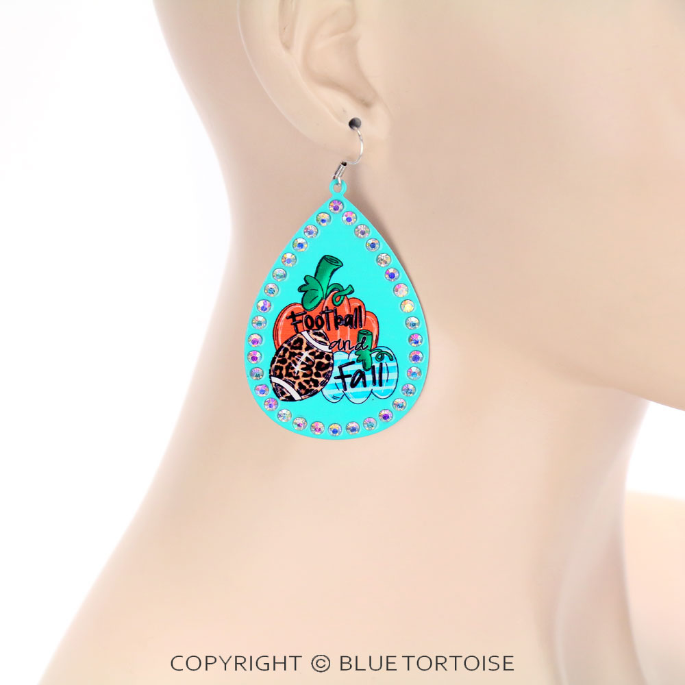 Football Printed Metal Teardrop Dangle Earrings - Image 2
