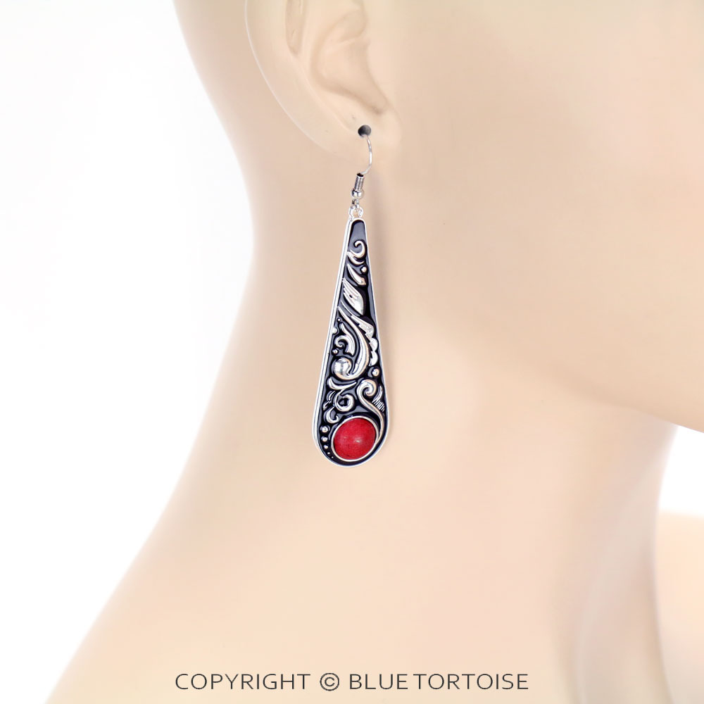 Teardrop Casting with Stone Dangle Earrings - Image 2