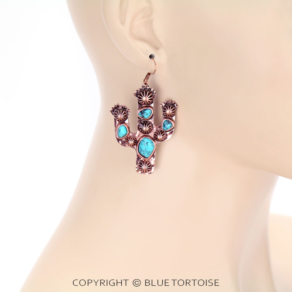Cactus Semi Stone Dangle Earrings - Image 2