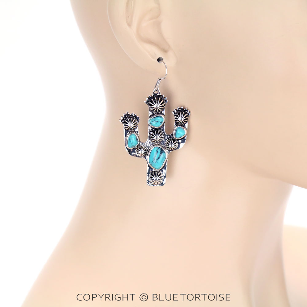 Cactus Semi Stone Dangle Earrings - Image 2