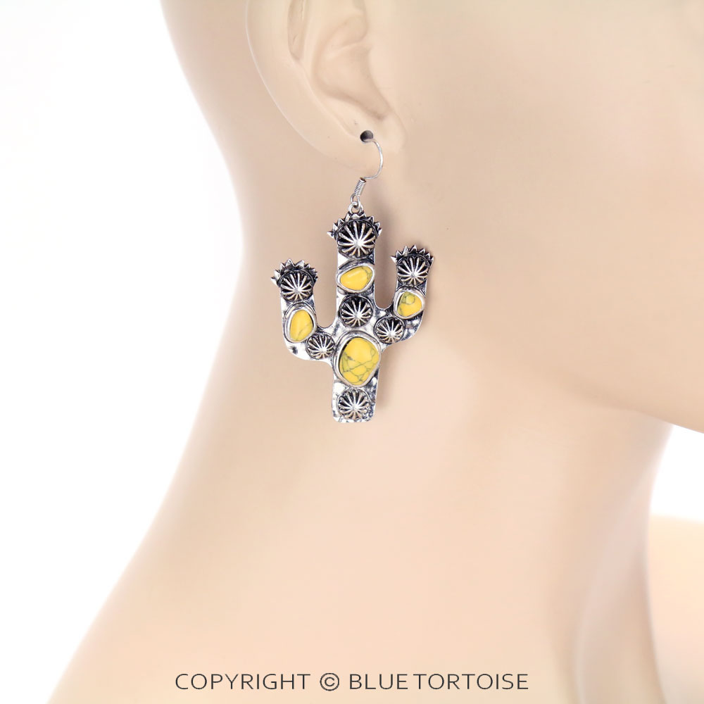 Cactus Semi Stone Dangle Earrings - Image 2