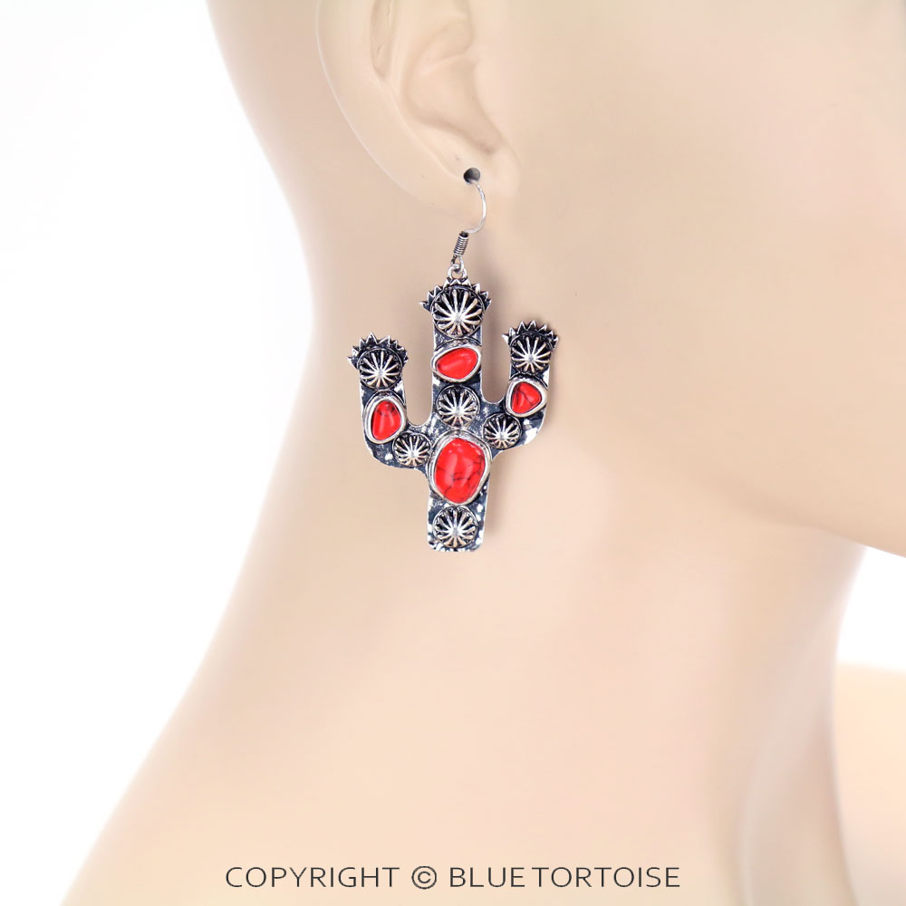 Cactus Semi Stone Dangle Earrings - Image 2