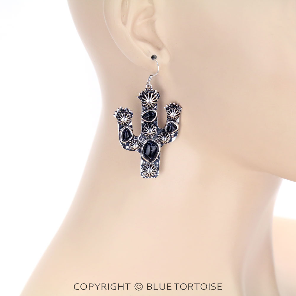 Cactus Semi Stone Dangle Earrings - Image 2