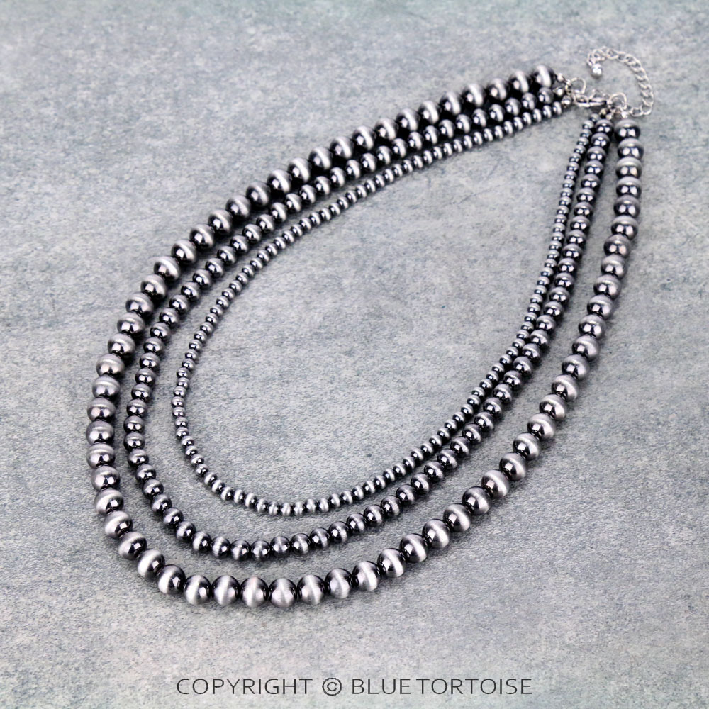 Navajo Style Pearl 3 Layered Necklace