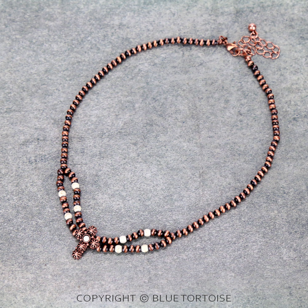 Cross Navajo Style Pearl Necklace